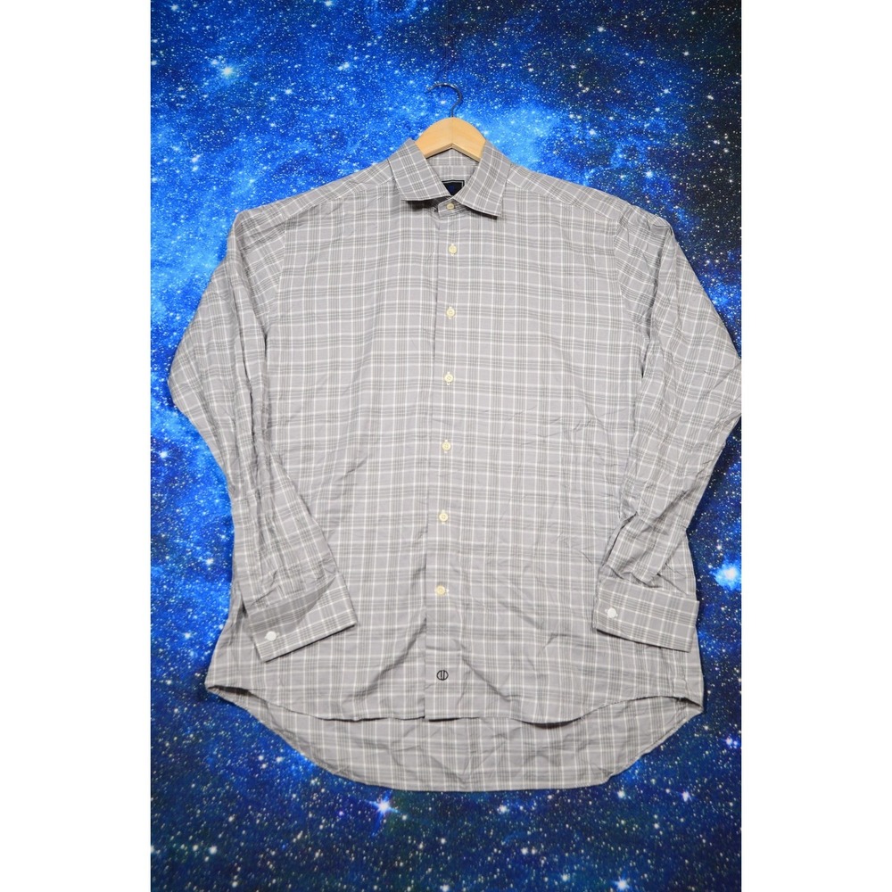 David Donahue Shirt Mens 16.5 34/35 Gray Plaid Dress Button Front Long‎ Sleeve